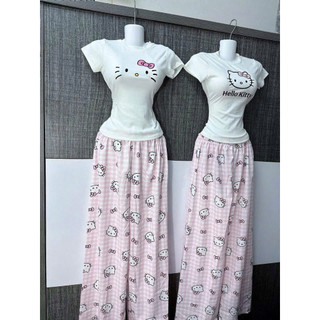 Set bộ áo babytee in hình mix quần xuông đũi hello kitty