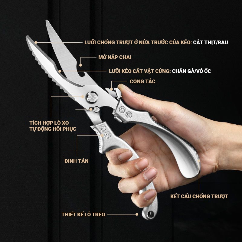 Kaleis Kéo Cắt Gà Vịt Chuyên Nghiệp, Kéo Cộng Lực Siêu Chắc, Thép Không Gỉ Cao Cấp, Cắt Thức Ăn Dễ Dàng