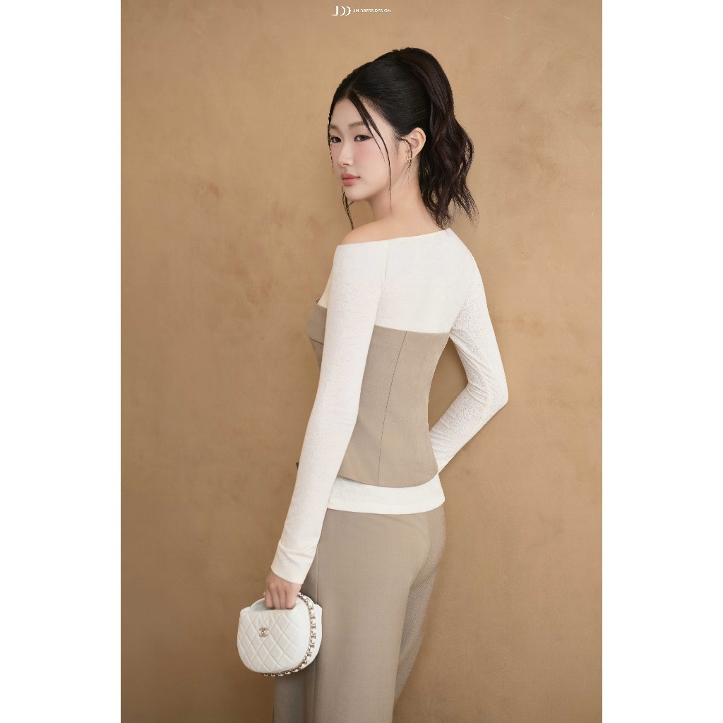 Set Áo Len Trễ Vai Phối Quây Lưng 2K05.2509. Quần Ống Rộng 2 Ly Bung Cạp Thấp Thời Trang Nữ 3P11.2509. Bộ Đồ Công Sở JM