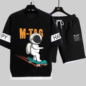 Sét bộ đồ thể thao mặc nhà nam nữ - quần đùi áo phông tay lỡ thun họa tiết M-TAG K1