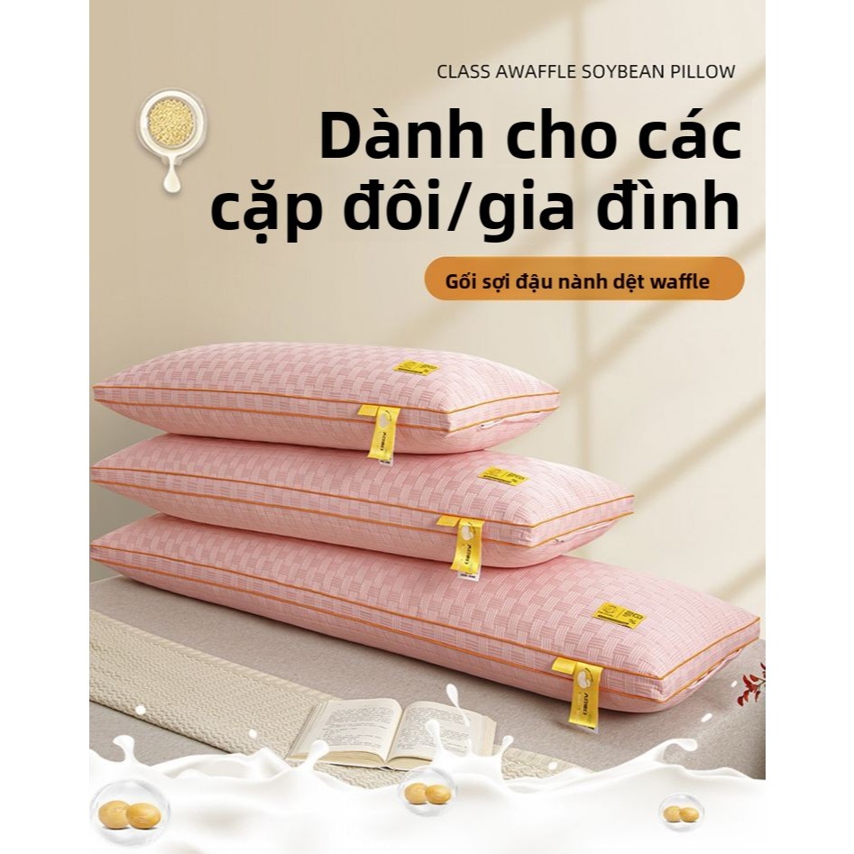 【GỐI ĐÔI WAFFLE 3D】Gối Sợi Đậu Nành Dài 1m -1m8 Ôm Trọn 2 Người, NÂNG ĐỠ CỔ TOÀN DIỆN - Ngủ Ngon Suốt Đêm