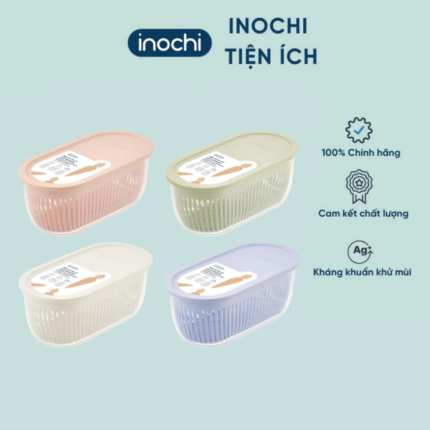 [MỚI VỀ] Hộp trữ rau củ oval Inochi, có rổ lưới tách nước giữ rau củ luôn tươi mới