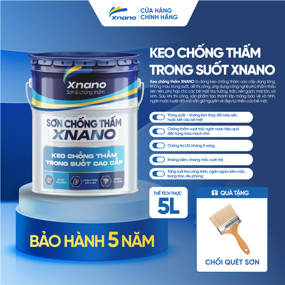 Keo Chống Thấm XNANO 1L Chính Hãng – Trong Suốt, Chống Thấm Gấp Đôi, Không Làm Ố Tường