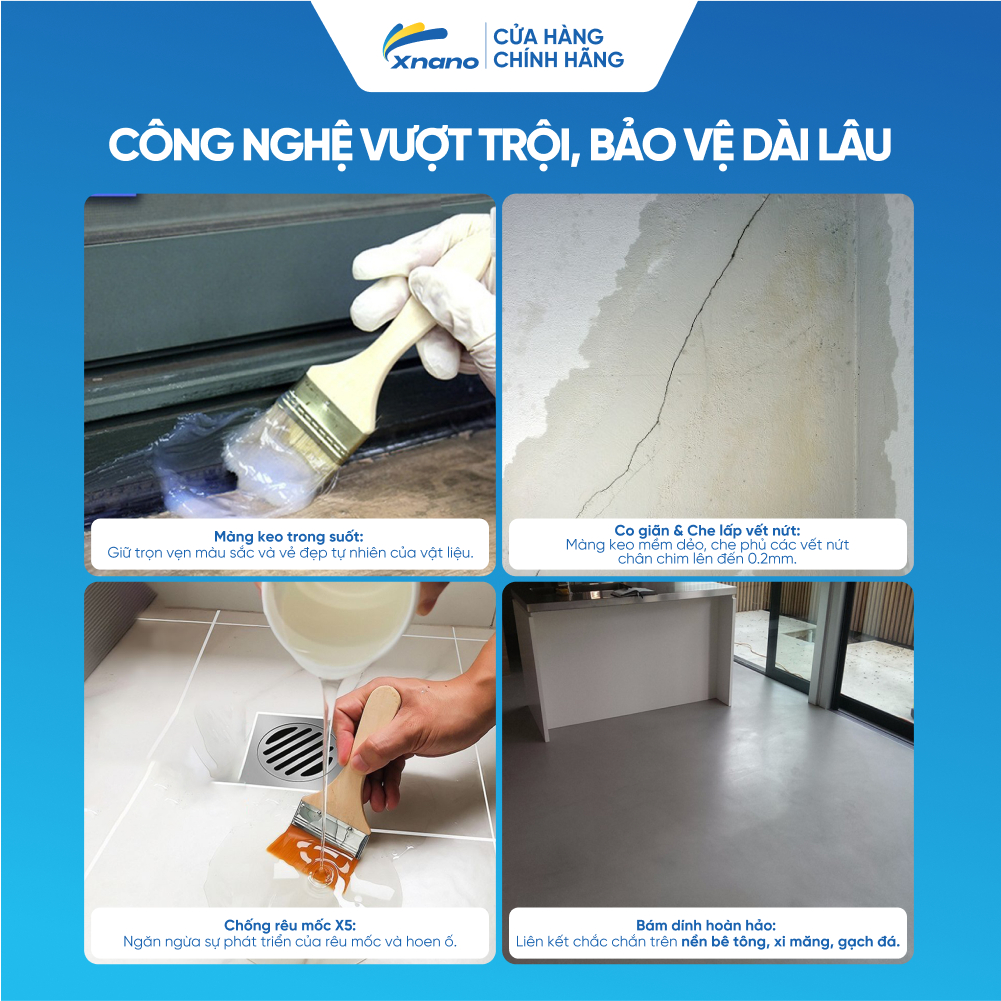 Keo Chống Thấm XNANO 1L Chính Hãng – Trong Suốt, Chống Thấm Gấp Đôi, Không Làm Ố Tường
