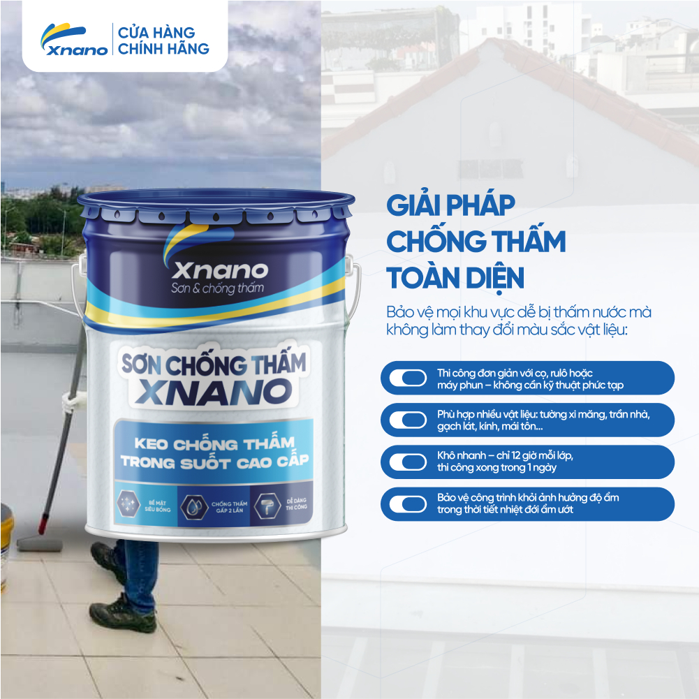 Keo Chống Thấm XNANO 1L Chính Hãng – Trong Suốt, Chống Thấm Gấp Đôi, Không Làm Ố Tường
