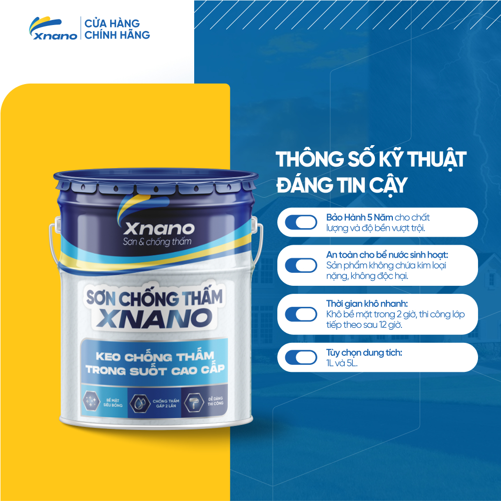 Keo Chống Thấm XNANO 1L Chính Hãng – Trong Suốt, Chống Thấm Gấp Đôi, Không Làm Ố Tường