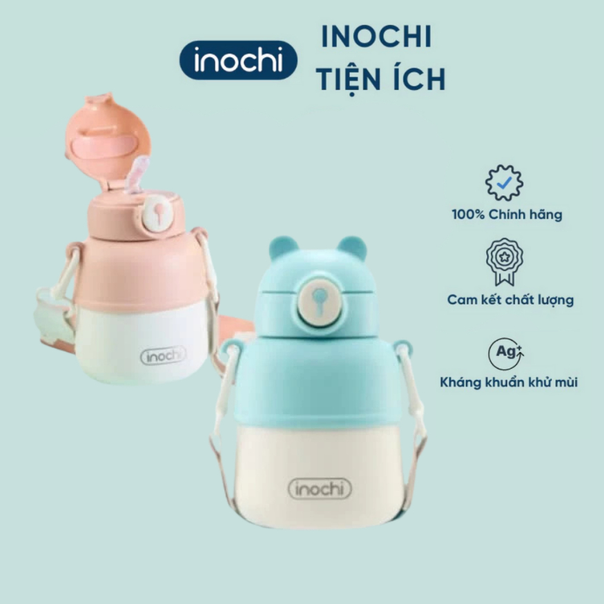 Bình giữ nhiệt inox cao cấp có ống hút và dây đeo tiện lợi cho bé Fuji Bear INOCHI, dung tích 560ml
