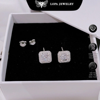Khuyên tai Bạc LoPa SK95,dáng vuông đính đá lấp lánh(9li),Bạc LoPa(1 đôi)