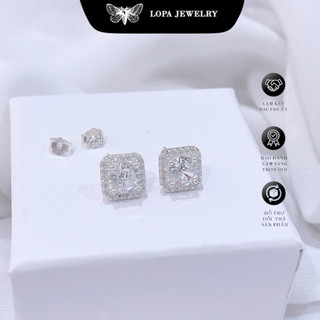 Khuyên tai Bạc LoPa SK95,dáng vuông đính đá lấp lánh(9li),Bạc LoPa(1 đôi)