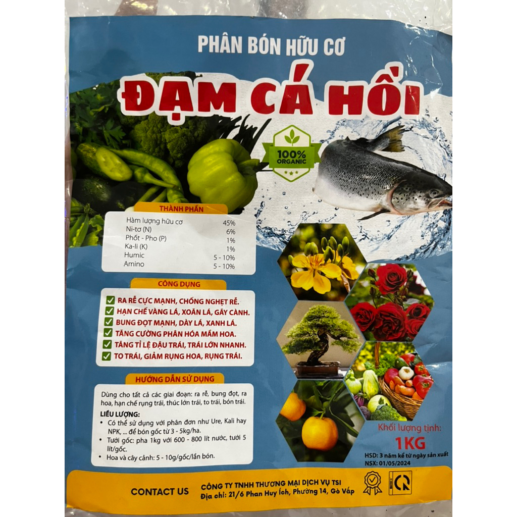 Phân bón Đạm cá hồi Hữu cơ túi 1Kg- Dạng viên nén, tăng cường dinh dưỡng cho đất, thích hợp với mọi loại cây