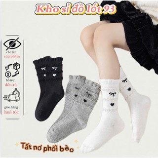 Set 5 Đôi Tất Cổ Cao Viền Bèo 3 Tầng Họa Tiết Nơ Tim Siêu Yêu Cho Bé Gái te116