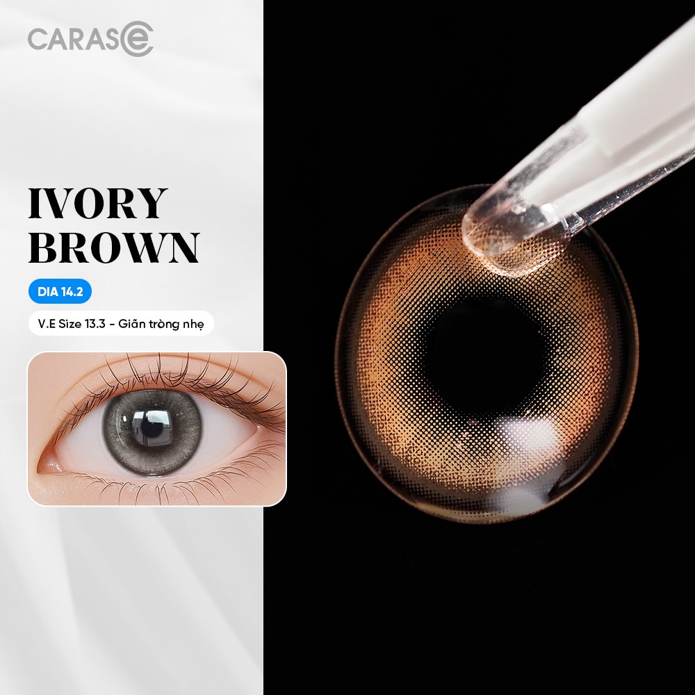 [1 chiếc] Kính áp tròng khoá ẩm 8H 1 Tháng Màu Nâu Ngà Pha Be CARASE, Lens cận IVORY BROWN
