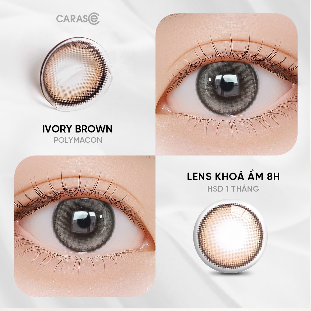 [1 chiếc] Kính áp tròng khoá ẩm 8H 1 Tháng Màu Nâu Ngà Pha Be CARASE, Lens cận IVORY BROWN