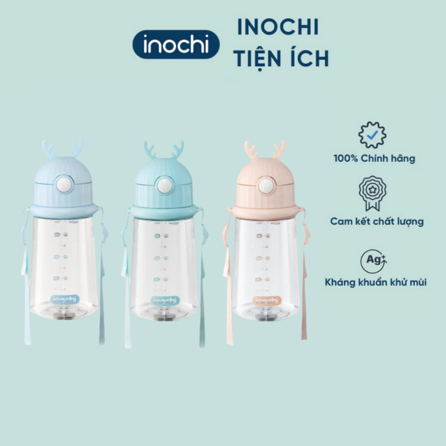Bình nước Goki Rudy 450ml cho bé mang đi học gọn, nhẹ, dễ thương Inochi