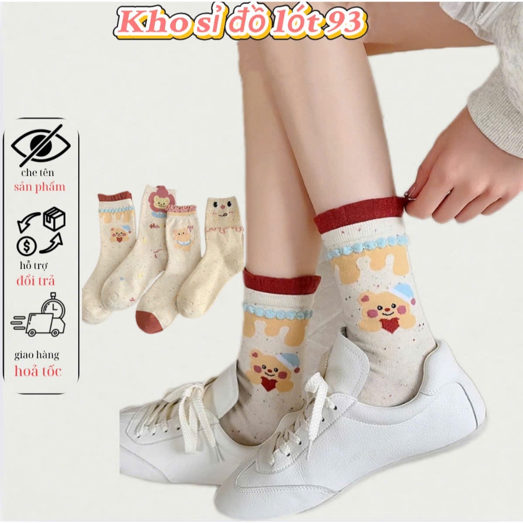 Set 5 Đôi Tất, Vớ Unisex Chất Cotton Muối Tiêu Cổ Bèo Cao Họa Tiết Cuti Đáng iêu Hot Hit MÃ tt72