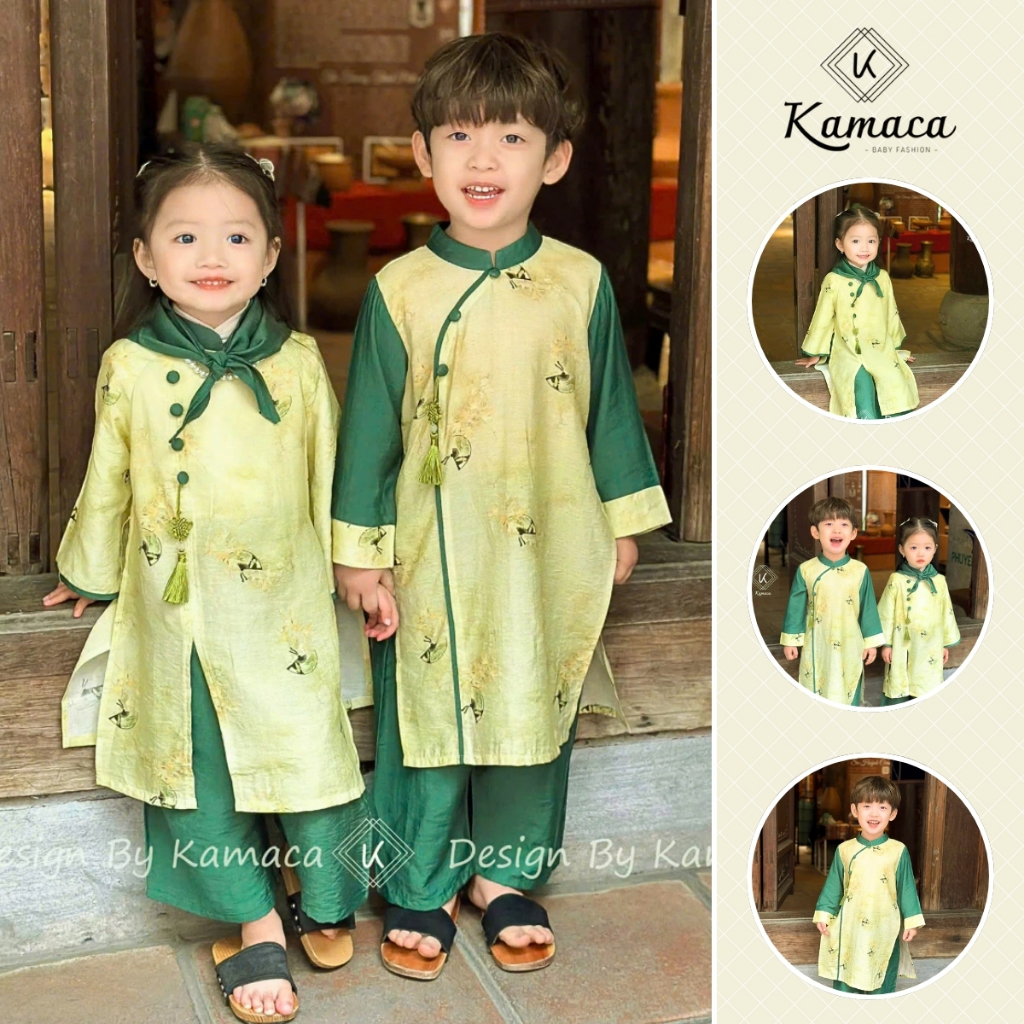 Bộ Áo dài Bé Trai, Áo dài Bé gái KAMACA, Chất liệu tơ tencel và đũi - AD Nhã Phong