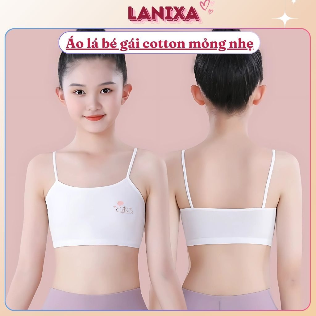 Áo lót bé gái hai dây mảnh không đệm mút mỏng nhẹ thoáng mát họa tiết hoạt hình xinh xắn LANIXA A154