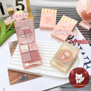 [COLORKEY] Bảng Phấn Mắt Colorkey 4 Ô Mini Bỏ Túi Que Kem Ngọt Ngào Kèm Cọ Mắt 2 Đầu Tiện Lợi, 4g