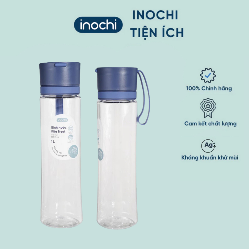 Bình nước Kita Neat Inochi dung tích 1L nhiều màu, nhựa kháng khuẩn an toàn