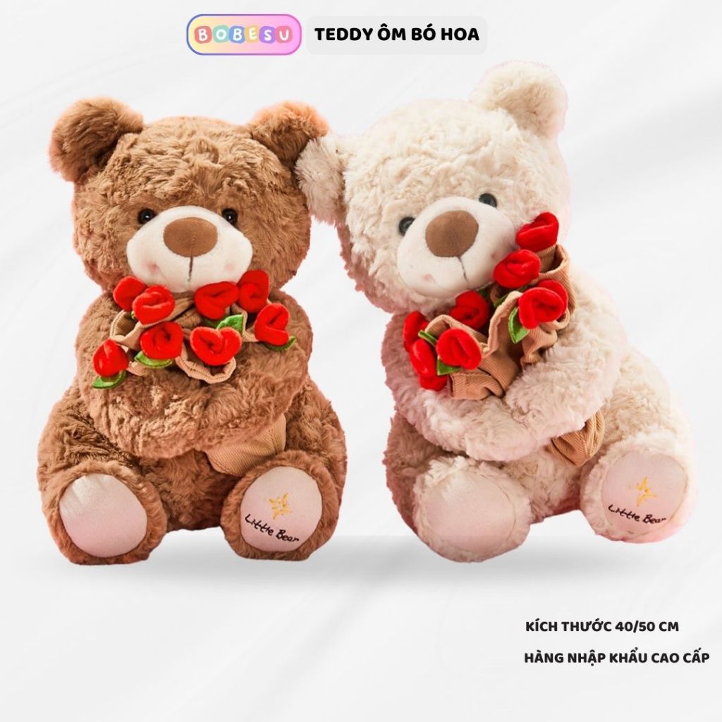 Gấu bông teddy ôm mũ bó hoa dễ thương làm quà tặng sinh nhật,ngày lễ valentine cho bạn gái, người yêu