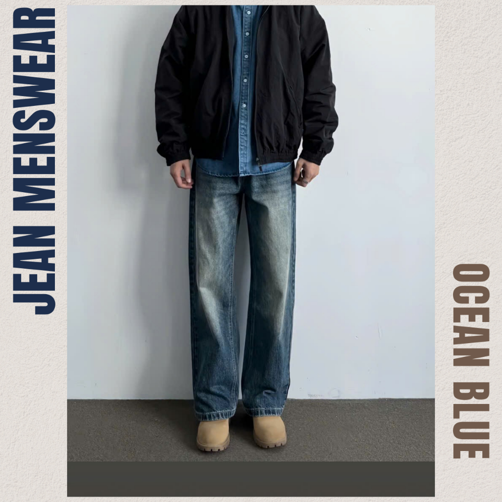 Quần Jean Nam Form Reguilar Màu Dusty Wash Cao Cấp, Quần Dusty Blue Vải Jean Mềm Dày Dặn Có Bigsize