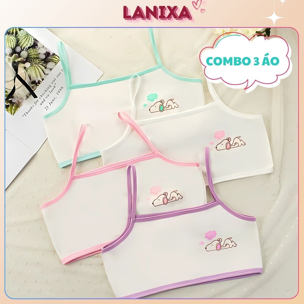 COMBO 3 Áo lá bé gái - Áo lót học sinh tuổi dậy thì cotton họa tiết xinh xắn dễ thương LANIXA CBA154
