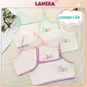 COMBO 3 Áo lá bé gái - Áo lót học sinh tuổi dậy thì cotton họa tiết xinh xắn dễ thương LANIXA CBA154