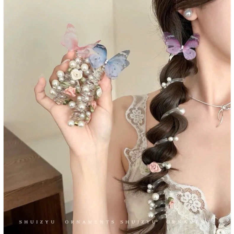 Tổng Hợp Dây Cột Tóc,Dây Buộc Tóc Lò Xo Xoắn Nhiều Kiểu Tạo Kiểu Đuôi Ngựa Màu Sắc Xinh Xắn Xễ Thương