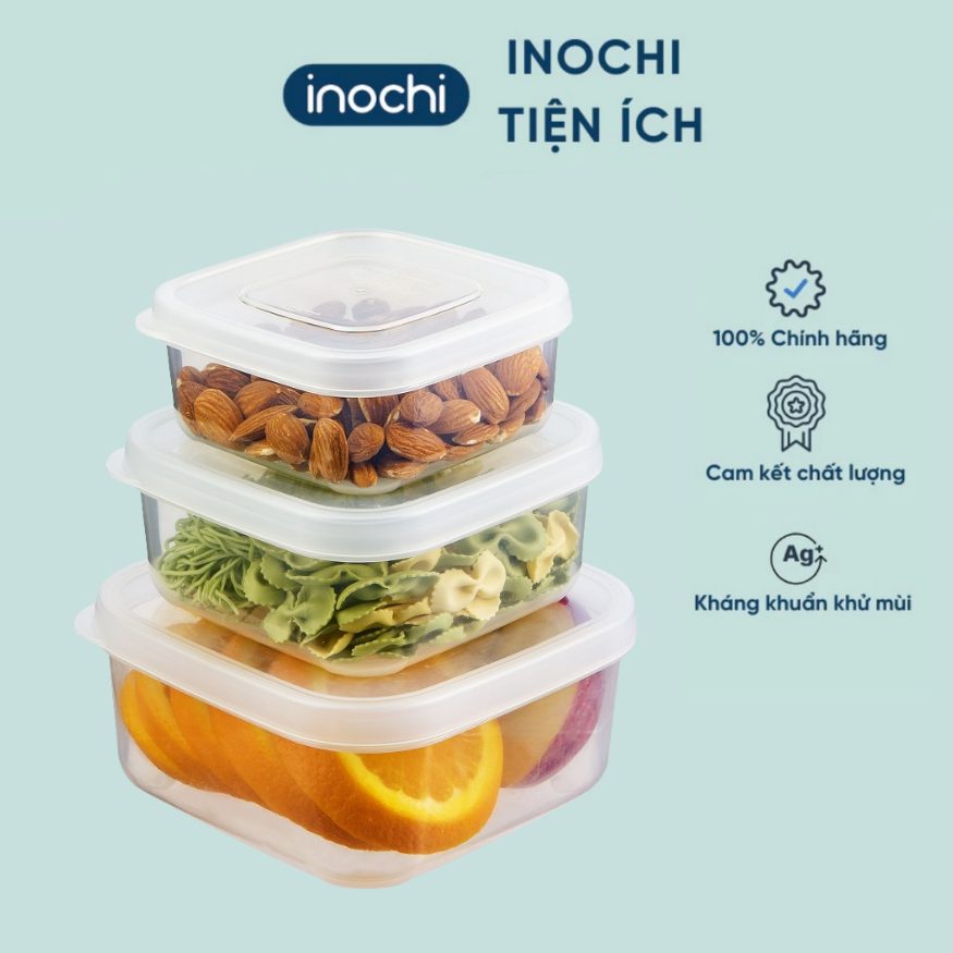 Bộ 3 hộp nhựa vuông cao cấp đựng thực phẩm INOCHI size 750-1500-2500ml