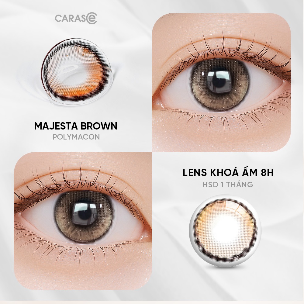 [1 chiếc] Kính áp tròng khoá ẩm 8H 1 Tháng Màu Nâu Sẫm CARASE, Lens cận MAJESTA BROWN