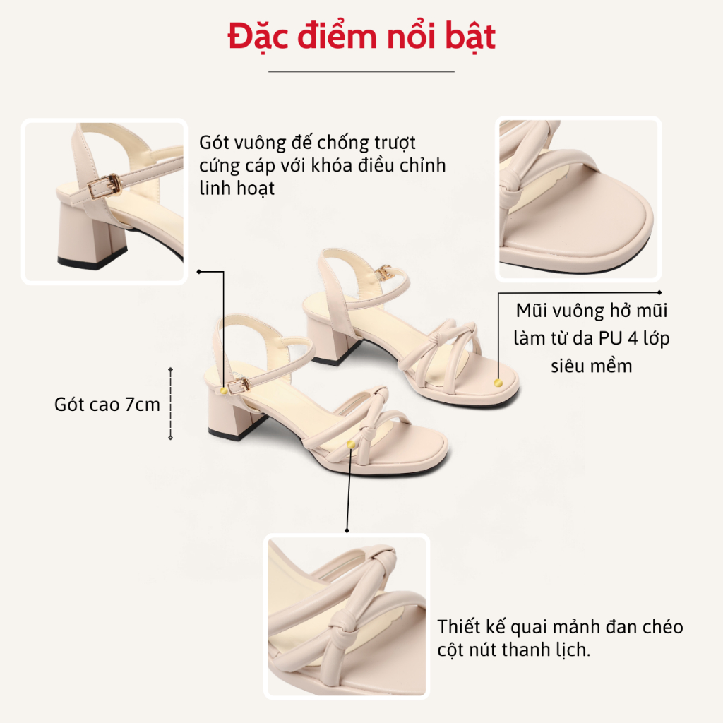 Giày Sandal Nữ Cao Gót 5cm Đế Vuông Quai Chéo Cột Nút Pixie H411