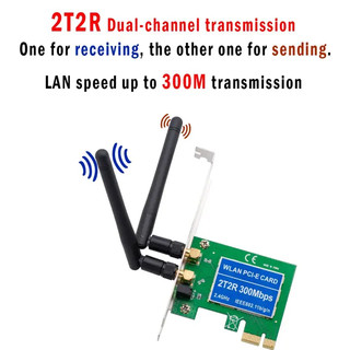 Card Mạng LAN 1X PCI Express 1 Cổng RJ45 -Card WLAN PCI-E Không Dây (300Mbps, 2.4GHz, Ăng ten kép 2T2R