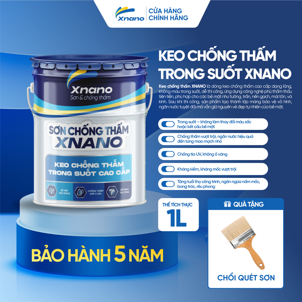 Keo Chống Thấm XNANO 1L Chính Hãng – Trong Suốt, Chống Thấm Gấp Đôi, Không Làm Ố Tường