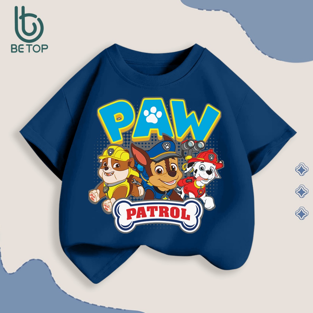Áo Thun Bé Trai Paw Patrol BETOP, Áo Phông Siêu Nhân Cứu Hộ Cotton Mềm Mịn, Phong Cách Thể Thao Cho Bé 12-45kg