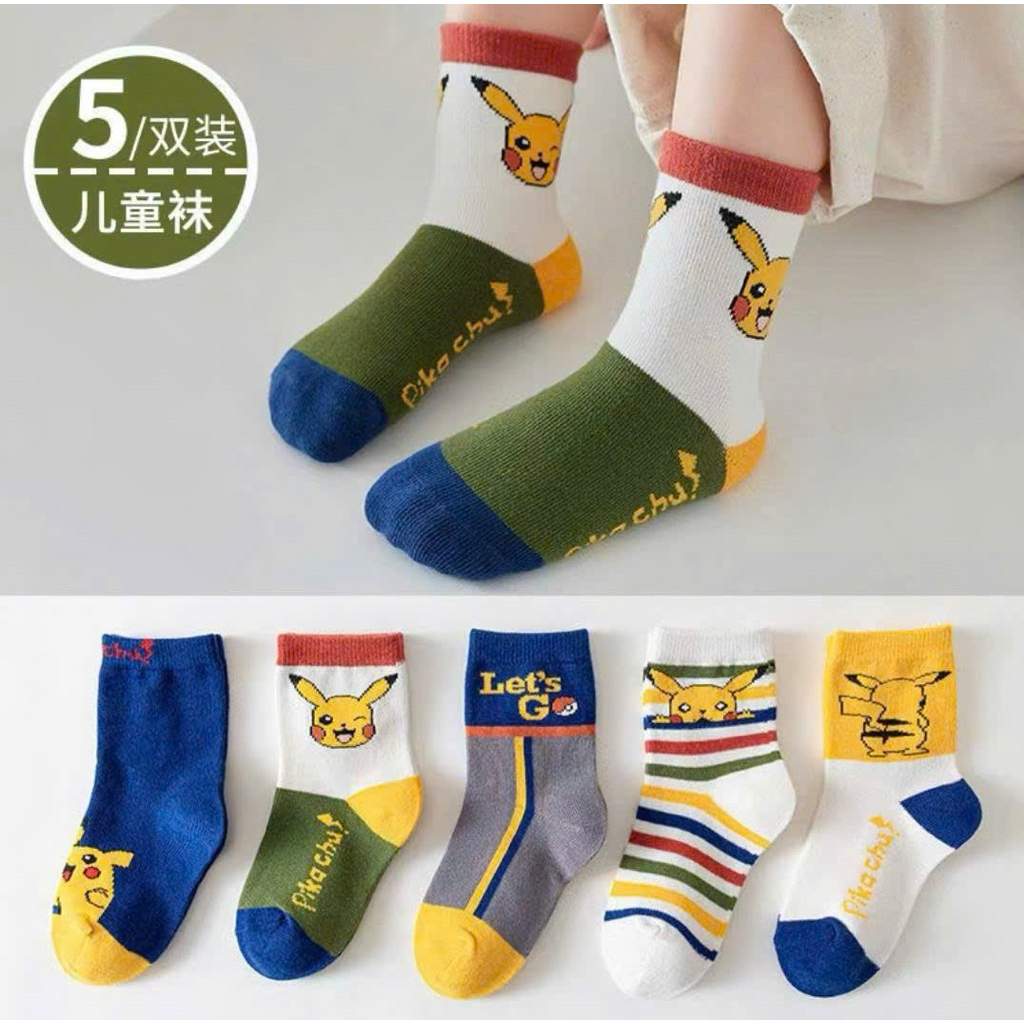 Sét 5 đôi tất trẻ em cổ cao pikachu