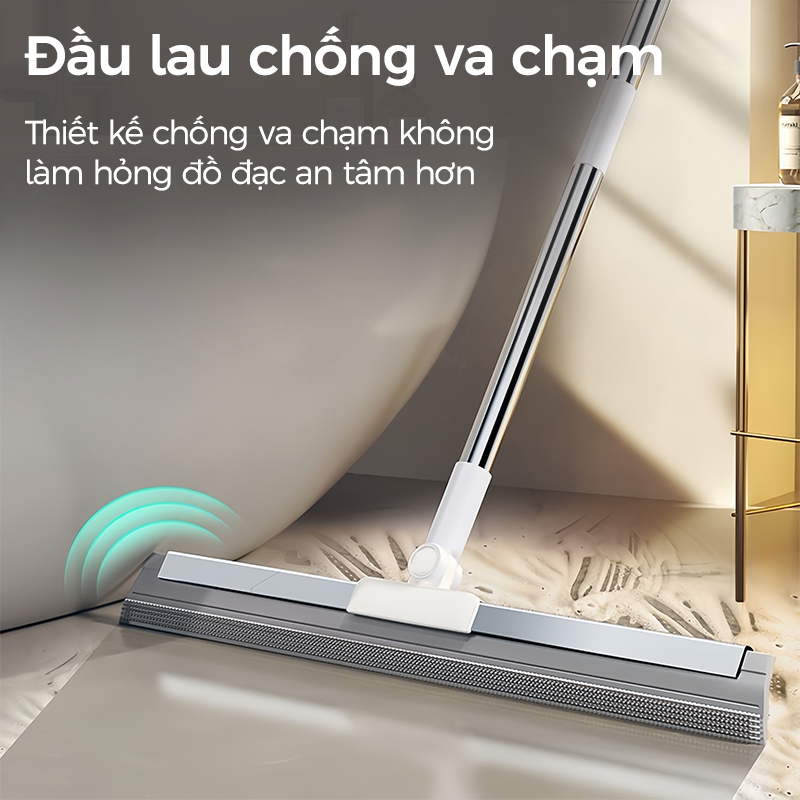Cây lau nhà ma thuật dùng để cạo và lau sàn phòng tắm, với đầu silicon xoay 180° và các điểm nhô lên để có khả năng làm