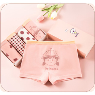 Set 4 quần lót bé gái dạng đùi ngắn, Đồ lót trẻ em quần chip chất cotton co dãn họa tiết cute L8001