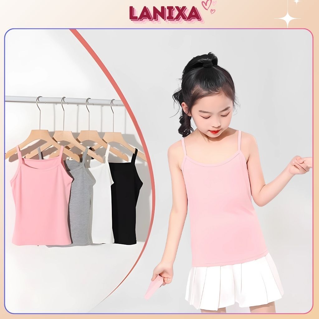 Áo lá bé gái học sinh dáng dài chất cotton co giãn tốt, Áo lót em bé mềm mại thoáng mát LANIXA B027