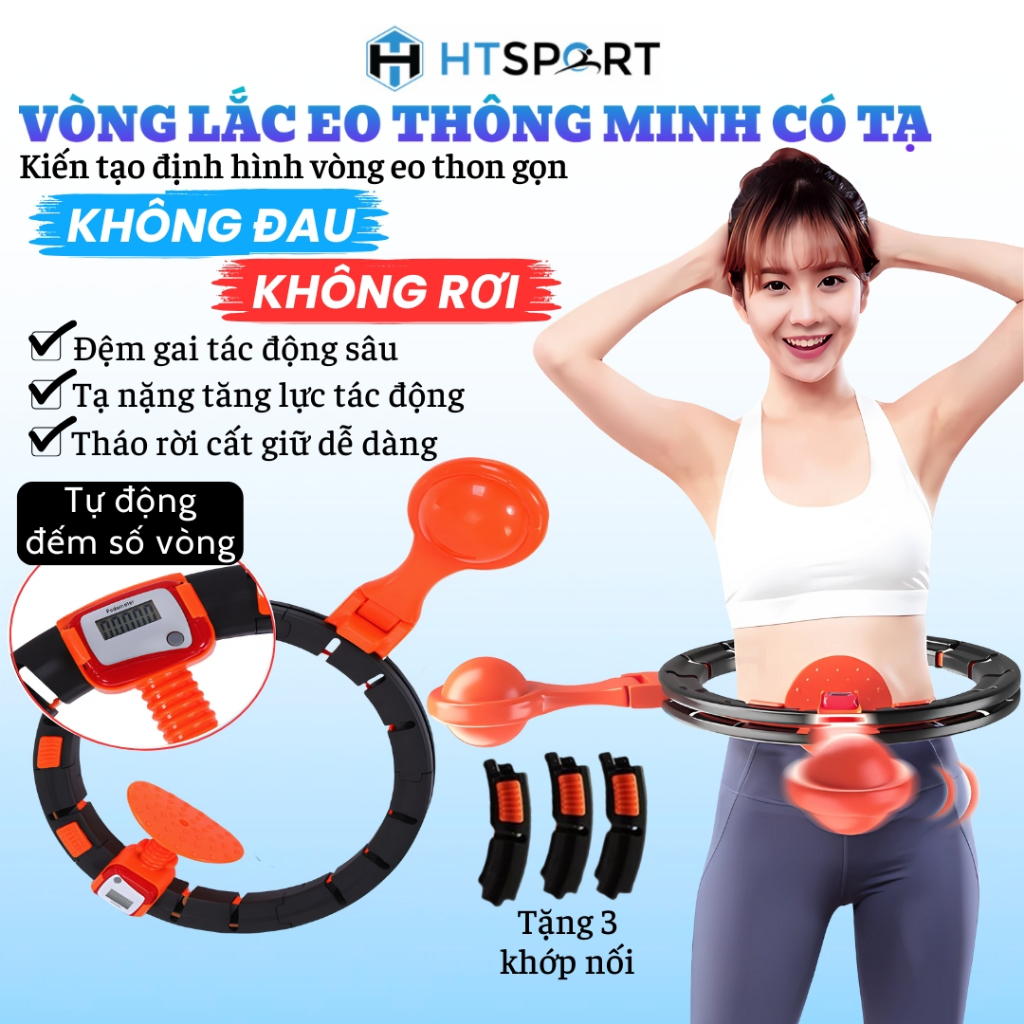 Vòng Lắc Eo Thông Minh Có Đếm Số Vòng Tự Động, Dụng Cụ Massage Bụng Tập Thể Dục Tại Nhà Full Box