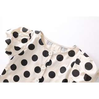 Set Đồ Bé Gái, Set Đồ Bộ Chấm Bi Áo Tay Phồng Phối Quần Ống Rộng Cho Bé Gái Chất Liệu Cotton