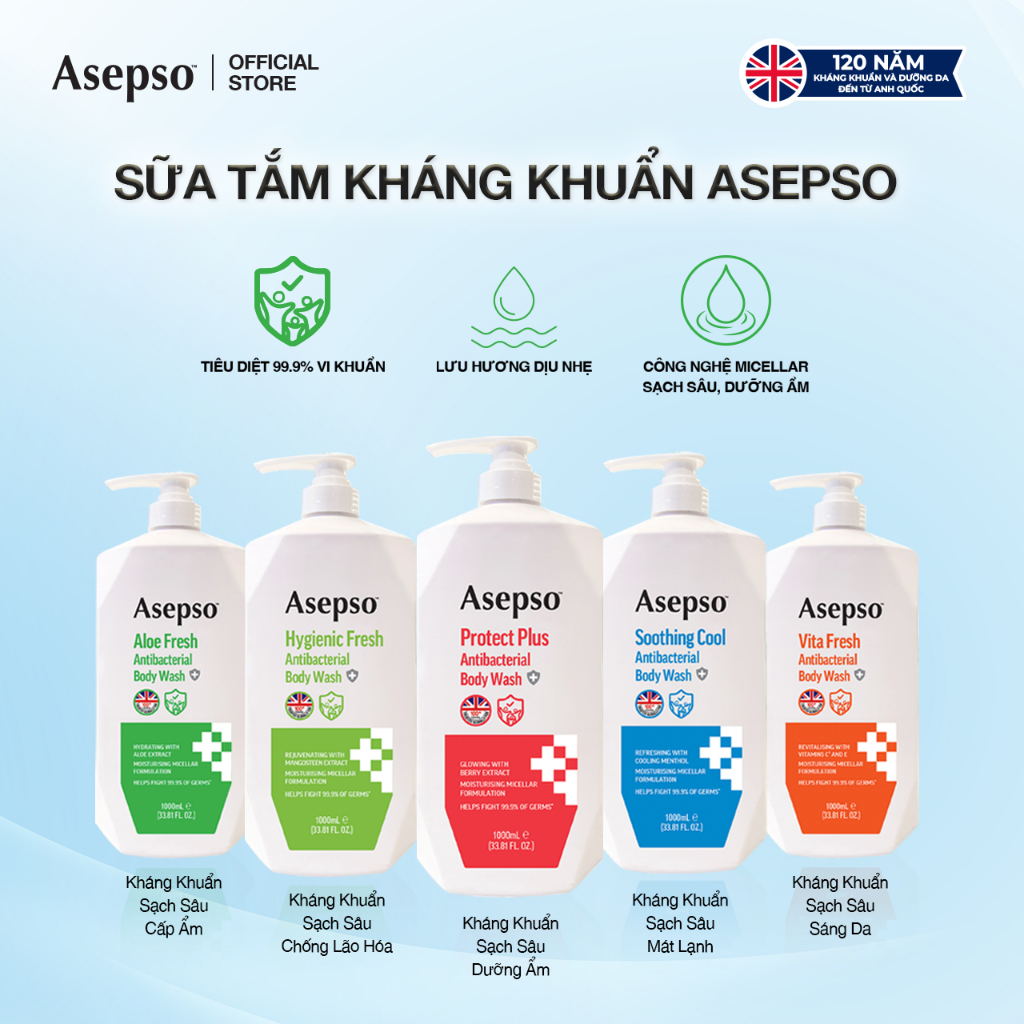 Sữa tắm kháng khuẩn ASEPSO hỗ trợ giảm mụn chiết xuất tự nhiên – Dưỡng Ẩm, Dịu Nhẹ Cho Mọi Loại Da