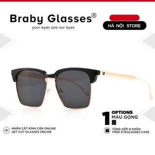 Kính râm mát nam nữ mắt vuông thời trang Braby Glasses chống tia UV gọng kim loại thiết kế sang trọng KR01