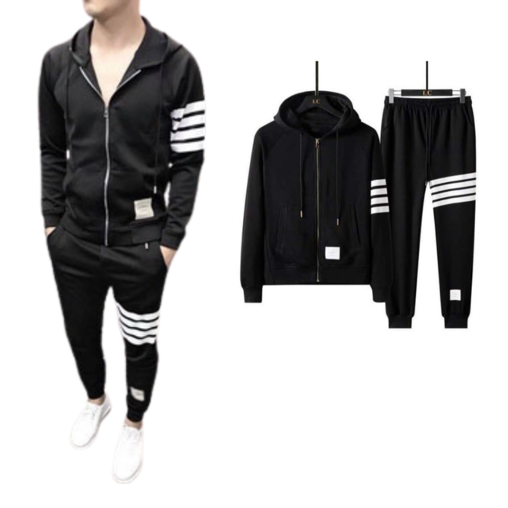 Bộ Quần Áo Mặc Nhà Thể Thao Phối Viền Nam Cao Cấp Đồ Nữ Thun Nỉ Kem Quần Jogger dài - unisex C