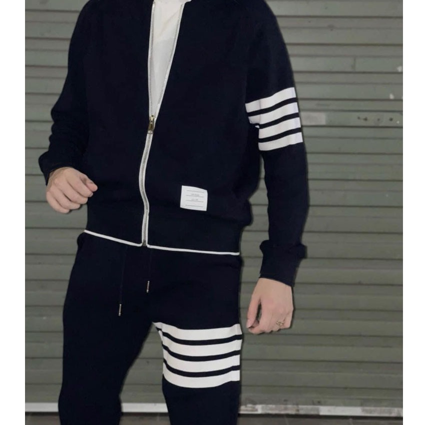 Bộ Quần Áo Mặc Nhà Thể Thao Phối Viền Nam Cao Cấp Đồ Nữ Thun Nỉ Kem Quần Jogger dài - unisex C