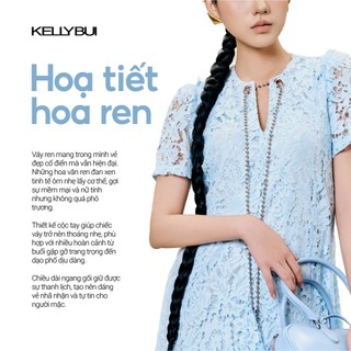[KELLYBUI] Váy liền ren xanh dáng suông đuôi cá tay ngắn sang trọng nữ tính.