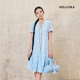 [KELLYBUI] Váy liền ren xanh dáng suông đuôi cá tay ngắn sang trọng nữ tính.