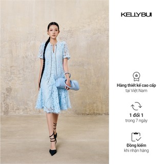 [KELLYBUI] Váy liền ren xanh dáng suông đuôi cá tay ngắn sang trọng nữ tính.