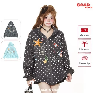 Áo khoác nỉ trùm đầu unisex GRADPOPU in ngôi sao cổ điển Mỹ 2025 phong cách Hàn Quốc cho cặp đôi AK07