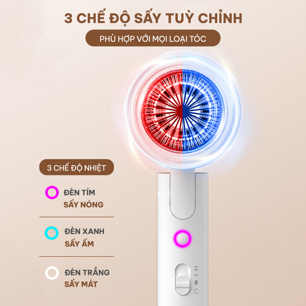 Máy sấy tóc công suất cao CWELL C12 2000W, 3 chế độ sấy đa năng, gấp gọn tiện lợi, sấy nhanh khô | BigBuy360 - bigbuy360.vn