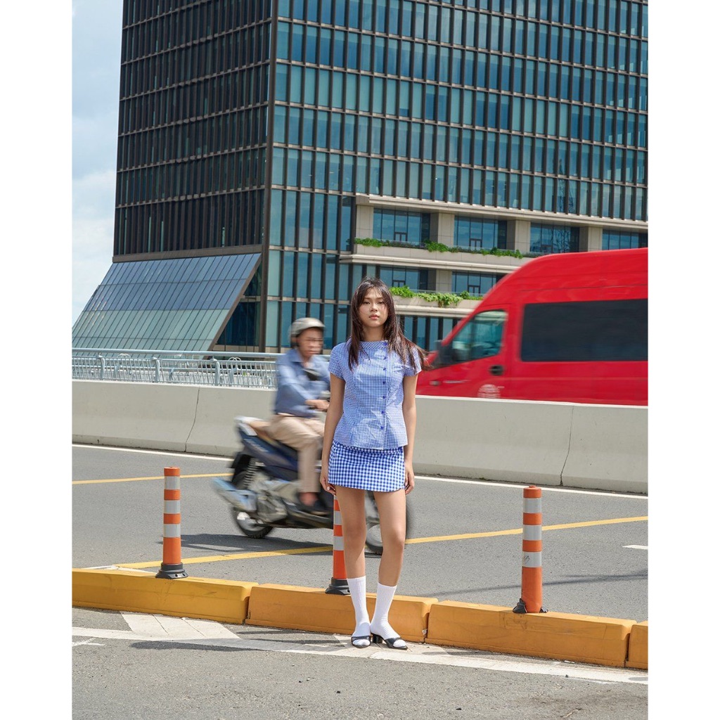 TheBlueTshirt - Chân váy ngắn sọc caro phom chữ A cotton cho nữ - Soul City Skirt